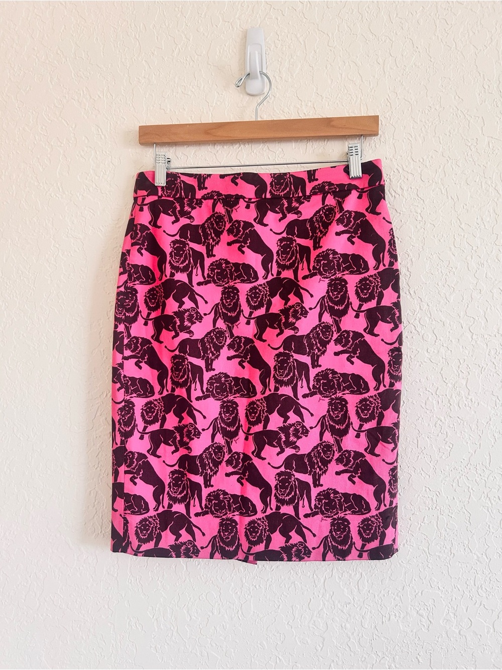J. Crew Pink Lion-Print Pencil Skirt